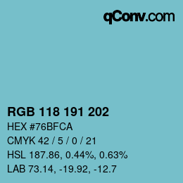 Color code: RGB 118 191 202 | qconv.com