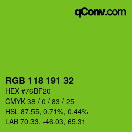 Color code: RGB 118 191 32 | qconv.com