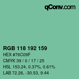 カラーコード: RGB 118 192 159 | qconv.com