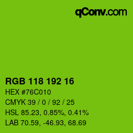 カラーコード: RGB 118 192 16 | qconv.com