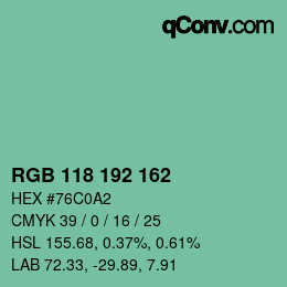 Color code: RGB 118 192 162 | qconv.com