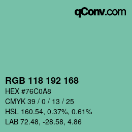 Color code: RGB 118 192 168 | qconv.com