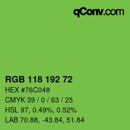 Color code: RGB 118 192 72 | qconv.com