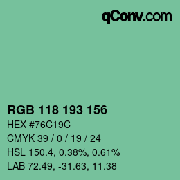 Color code: RGB 118 193 156 | qconv.com