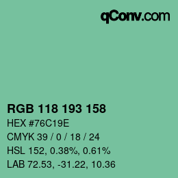 Color code: RGB 118 193 158 | qconv.com