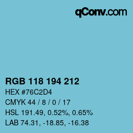 Color code: RGB 118 194 212 | qconv.com