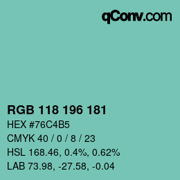 Color code: RGB 118 196 181 | qconv.com