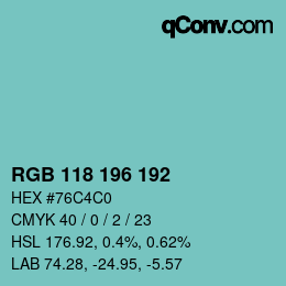Color code: RGB 118 196 192 | qconv.com