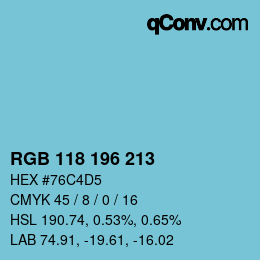 Color code: RGB 118 196 213 | qconv.com