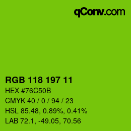 カラーコード: RGB 118 197 11 | qconv.com