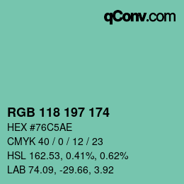 Color code: RGB 118 197 174 | qconv.com