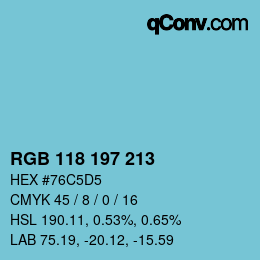 Color code: RGB 118 197 213 | qconv.com