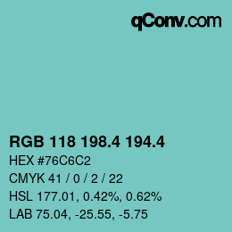 カラーコード: RGB 118 198.4 194.4 | qconv.com