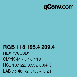 カラーコード: RGB 118 198.4 209.4 | qconv.com