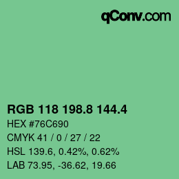カラーコード: RGB 118 198.8 144.4 | qconv.com