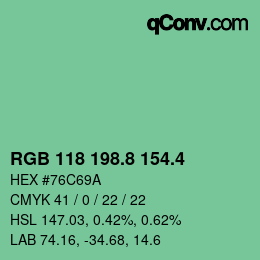 カラーコード: RGB 118 198.8 154.4 | qconv.com