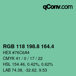 カラーコード: RGB 118 198.8 164.4 | qconv.com