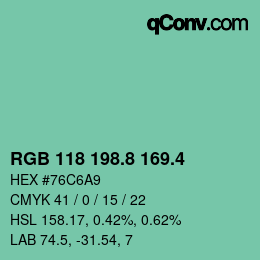 カラーコード: RGB 118 198.8 169.4 | qconv.com