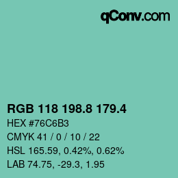 カラーコード: RGB 118 198.8 179.4 | qconv.com