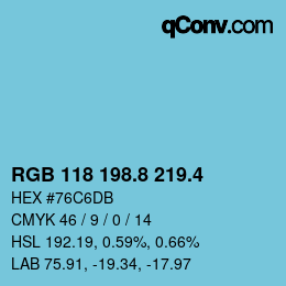 カラーコード: RGB 118 198.8 219.4 | qconv.com