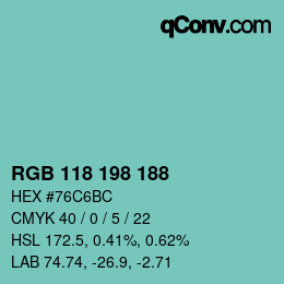 Color code: RGB 118 198 188 | qconv.com