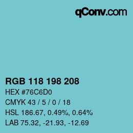 Color code: RGB 118 198 208 | qconv.com