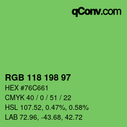 Color code: RGB 118 198 97 | qconv.com