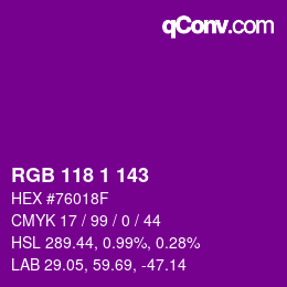 カラーコード: RGB 118 1 143 | qconv.com