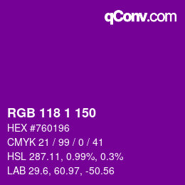 カラーコード: RGB 118 1 150 | qconv.com
