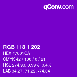 カラーコード: RGB 118 1 202 | qconv.com