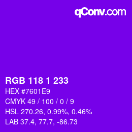Color code: RGB 118 1 233 | qconv.com