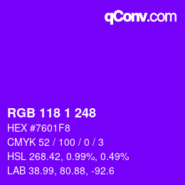 Color code: RGB 118 1 248 | qconv.com