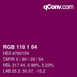颜色代码: RGB 118 1 84 | qconv.com