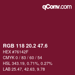 カラーコード: RGB 118 20.2 47.6 | qconv.com