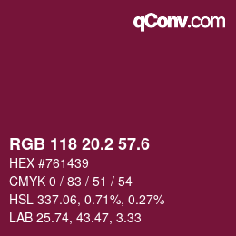 カラーコード: RGB 118 20.2 57.6 | qconv.com