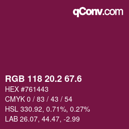 カラーコード: RGB 118 20.2 67.6 | qconv.com