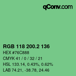 カラーコード: RGB 118 200.2 136 | qconv.com