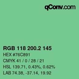 カラーコード: RGB 118 200.2 145 | qconv.com