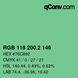 カラーコード: RGB 118 200.2 146 | qconv.com