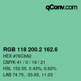 カラーコード: RGB 118 200.2 162.6 | qconv.com