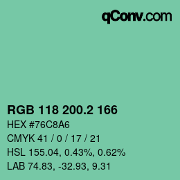 カラーコード: RGB 118 200.2 166 | qconv.com
