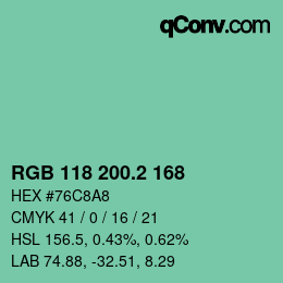 カラーコード: RGB 118 200.2 168 | qconv.com