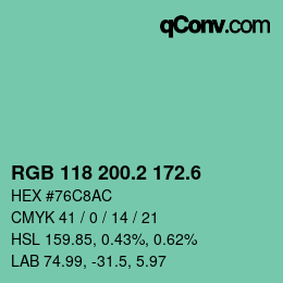 カラーコード: RGB 118 200.2 172.6 | qconv.com