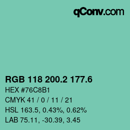カラーコード: RGB 118 200.2 177.6 | qconv.com