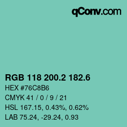 カラーコード: RGB 118 200.2 182.6 | qconv.com