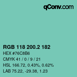 カラーコード: RGB 118 200.2 182 | qconv.com