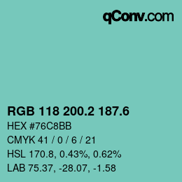 カラーコード: RGB 118 200.2 187.6 | qconv.com