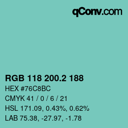 カラーコード: RGB 118 200.2 188 | qconv.com