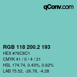 カラーコード: RGB 118 200.2 193 | qconv.com