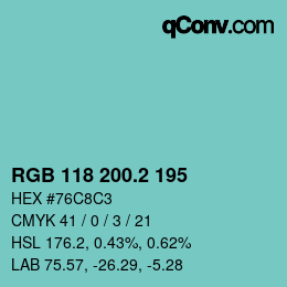 カラーコード: RGB 118 200.2 195 | qconv.com